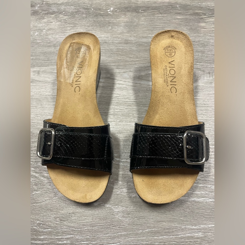 Vionic Ariana Black Patent Snakeskin Sandal Ortho Technology Women’s Size 6